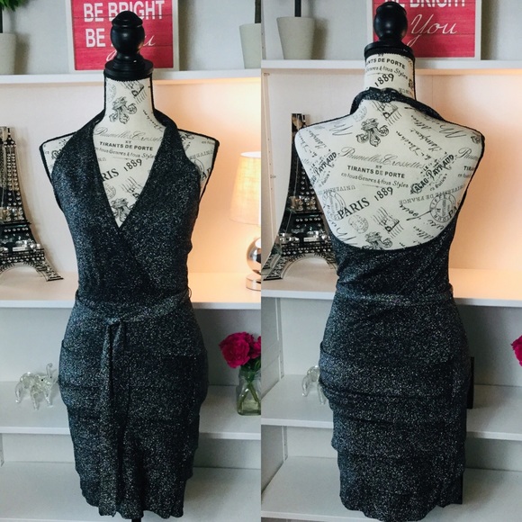 BCBGMaxAzria Dresses & Skirts - BRAND NEW! BCBG MaxAzria Black/Silver Halter Dress